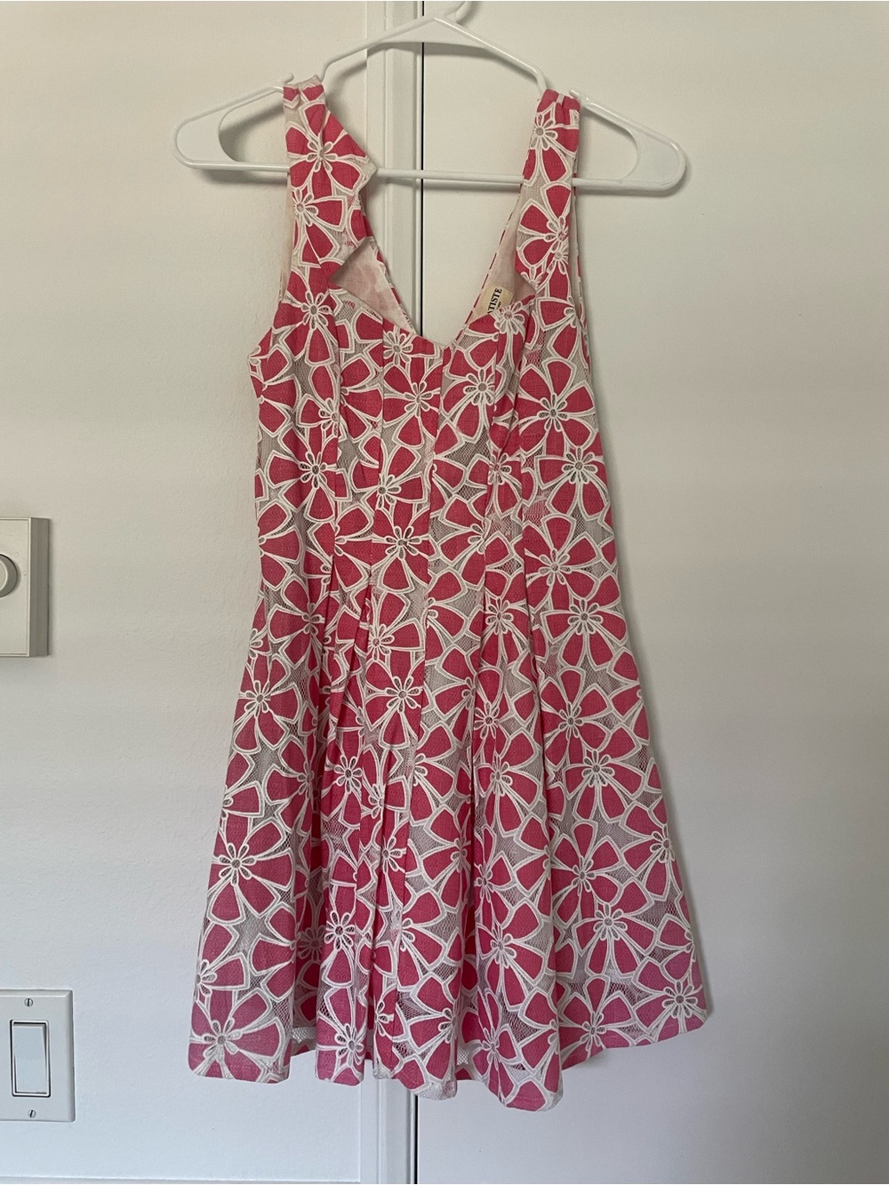 Pink Floral Lace Fit-and-Flare Dress